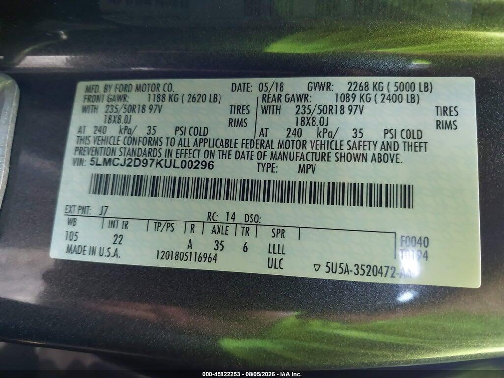 5LMCJ2D97KUL00296 2019 LINCOLN MKC photo no. 9