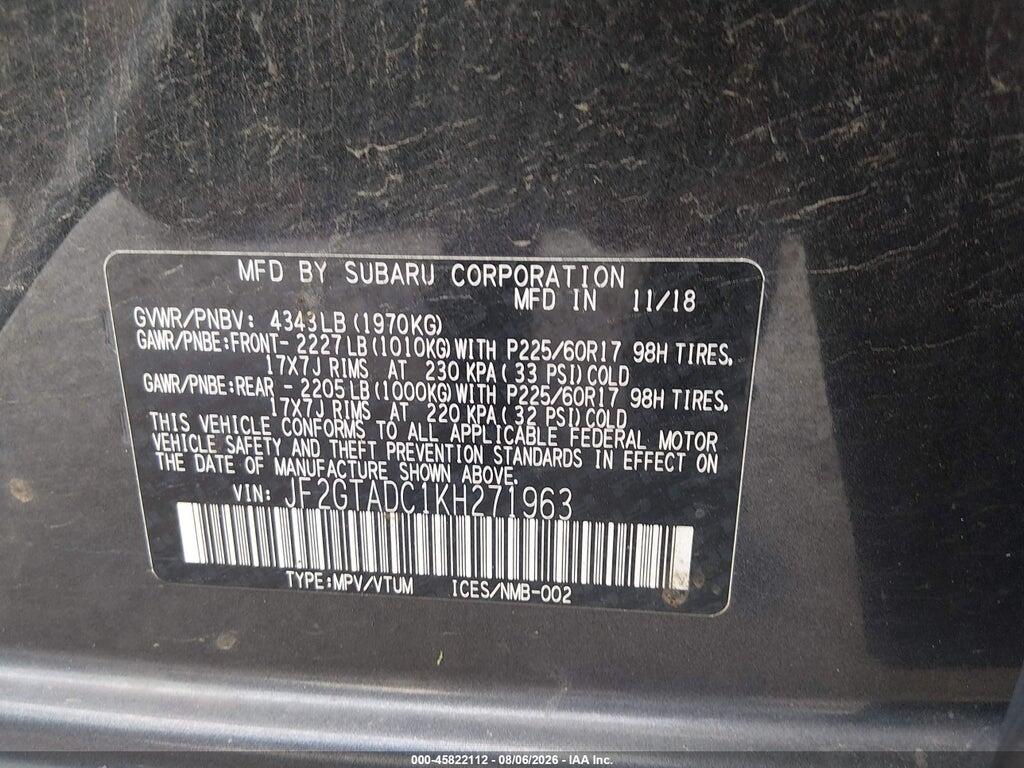 JF2GTADC1KH271963 2019 SUBARU CROSSTREK photo no. 9