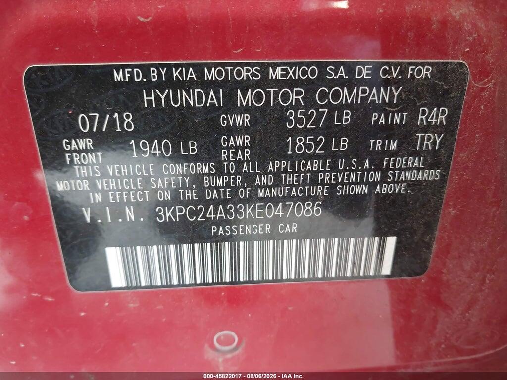 3KPC24A33KE047086 2019 HYUNDAI ACCENT photo no. 9