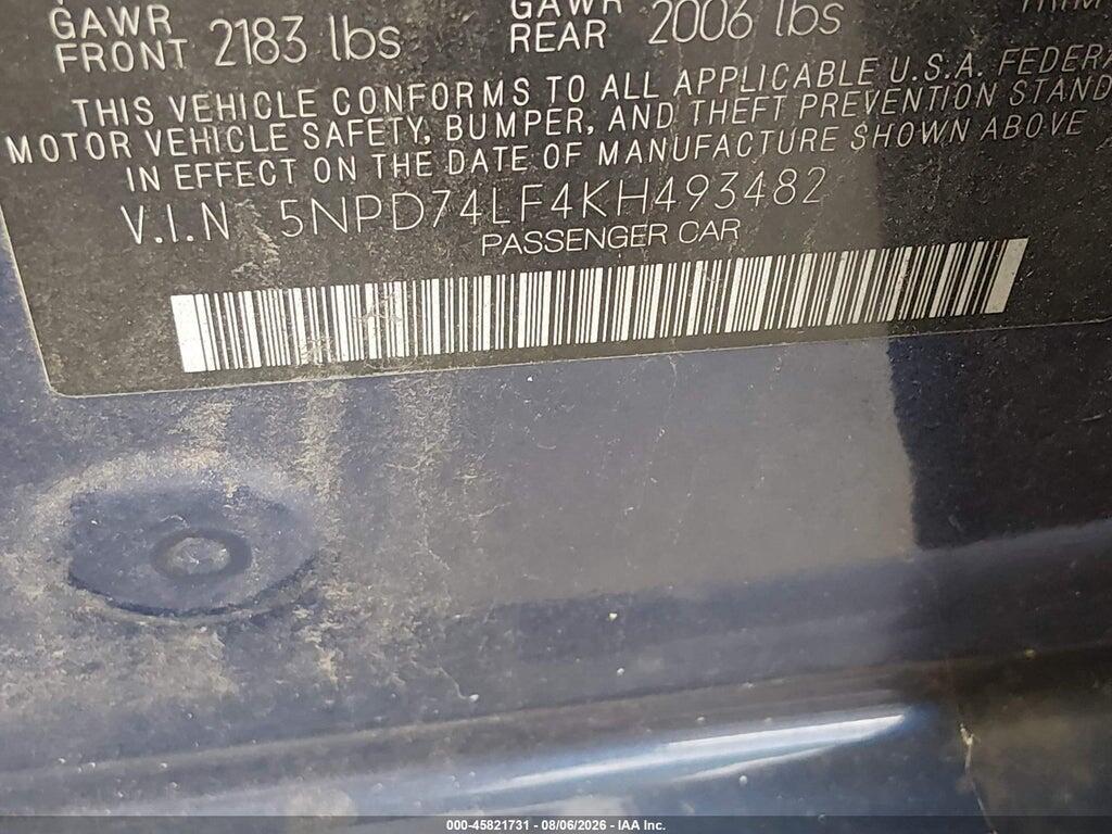 5NPD74LF4KH493482 2019 HYUNDAI ELANTRA photo no. 9