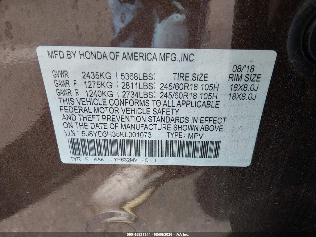 5J8YD3H35KL001073 2019 ACURA MDX photo no. 9