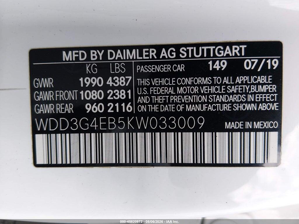 WDD3G4EB5KW033009 2019 MERCEDES-BENZ A 220 photo no. 9