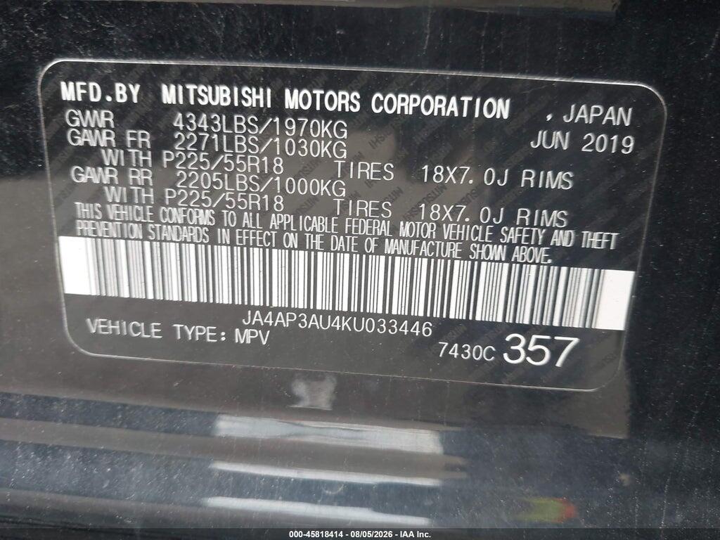 JA4AP3AU4KU033446 2019 MITSUBISHI OUTLANDER SPORT photo no. 9