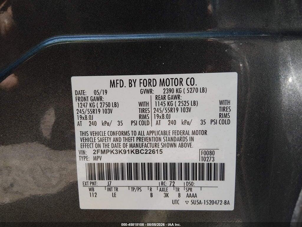 2FMPK3K91KBC22615 2019 FORD EDGE photo no. 9