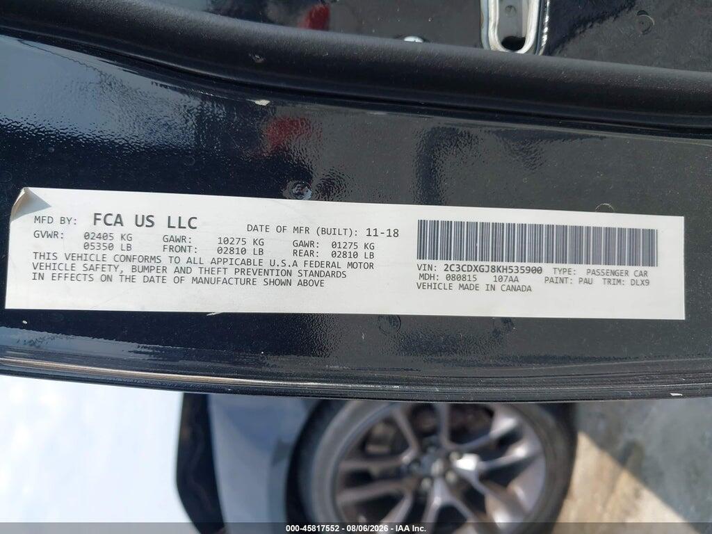 2C3CDXGJ8KH535900 2019 DODGE CHARGER photo no. 9