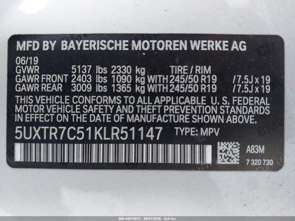 5UXTR7C51KLR51147 2019 BMW X3 photo no. 9