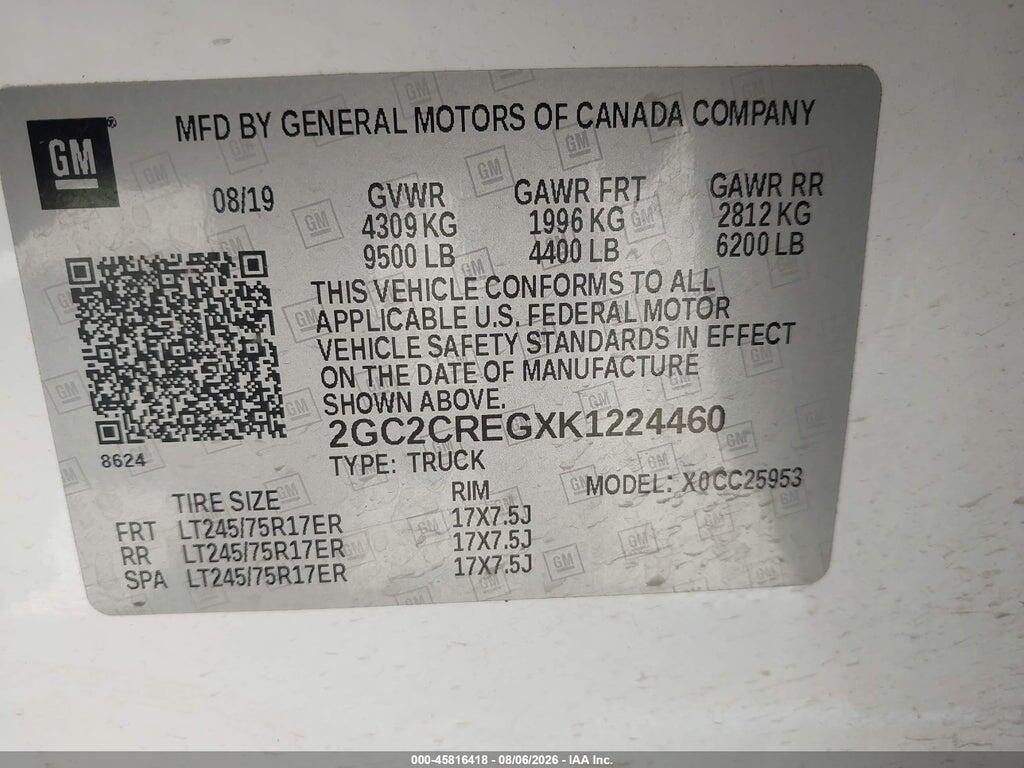 2GC2CREGXK1224460 2019 CHEVROLET SILVERADO 2500HD photo no. 9