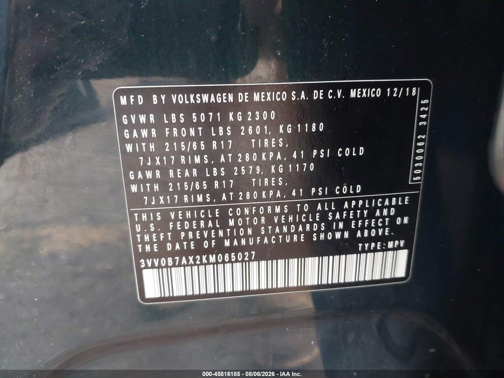 3VV0B7AX2KM065027 2019 VOLKSWAGEN TIGUAN photo no. 9