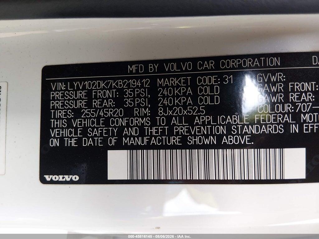LYV102DK7KB219412 2019 VOLVO XC60 photo no. 9