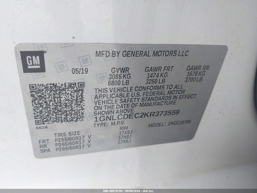 1GNLCDEC2KR373559 2019 CHEVROLET TAHOE photo no. 9