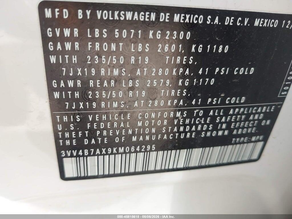 3VV4B7AX9KM064295 2019 VOLKSWAGEN TIGUAN photo no. 9