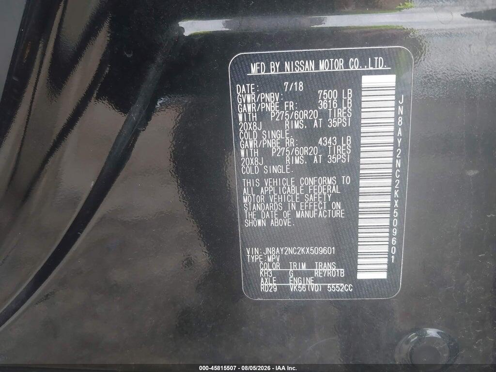 JN8AY2NC2KX509601 2019 NISSAN ARMADA photo no. 9