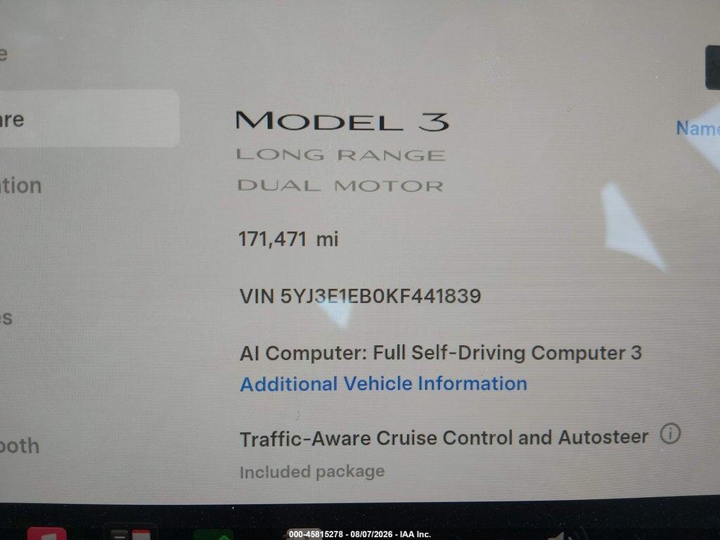 5YJ3E1EB0KF441839 2019 TESLA MODEL 3 photo no. 7