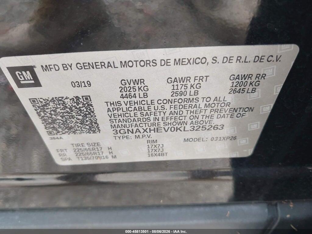 3GNAXHEV0KL325263 2019 CHEVROLET EQUINOX photo no. 9