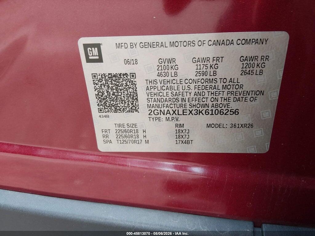 2GNAXLEX3K6106256 2019 CHEVROLET EQUINOX photo no. 9