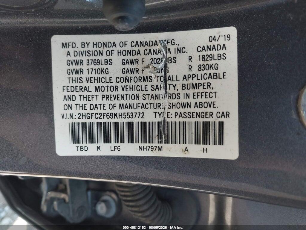 2HGFC2F69KH553772 2019 HONDA CIVIC photo no. 9
