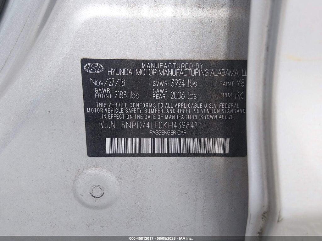 5NPD74LF0KH439841 2019 HYUNDAI ELANTRA photo no. 9