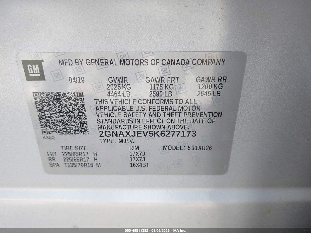 2GNAXJEV5K6277173 2019 CHEVROLET EQUINOX photo no. 9