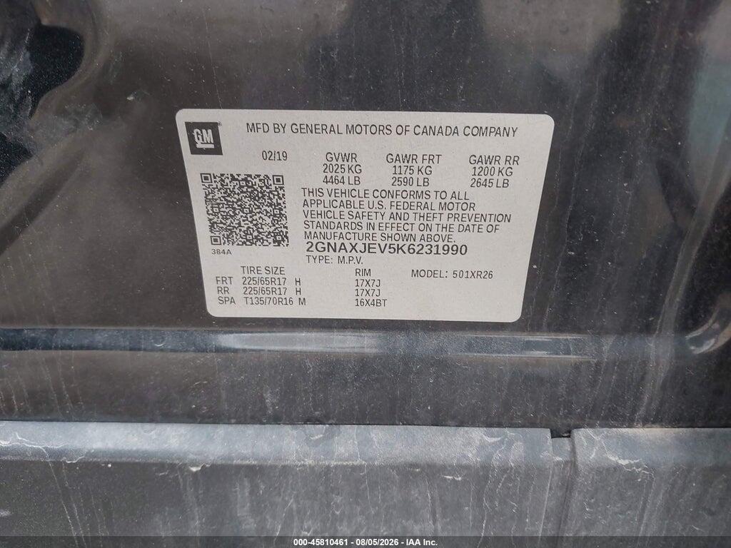 2GNAXJEV5K6231990 2019 CHEVROLET EQUINOX photo no. 9