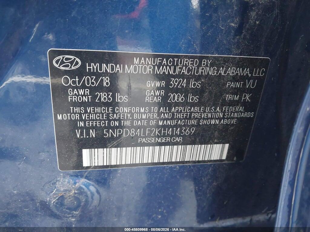 5NPD84LF2KH414369 2019 HYUNDAI ELANTRA photo no. 9