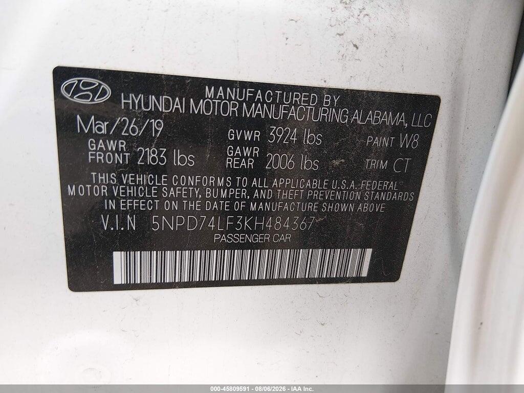 5NPD74LF3KH484367 2019 HYUNDAI ELANTRA photo no. 9