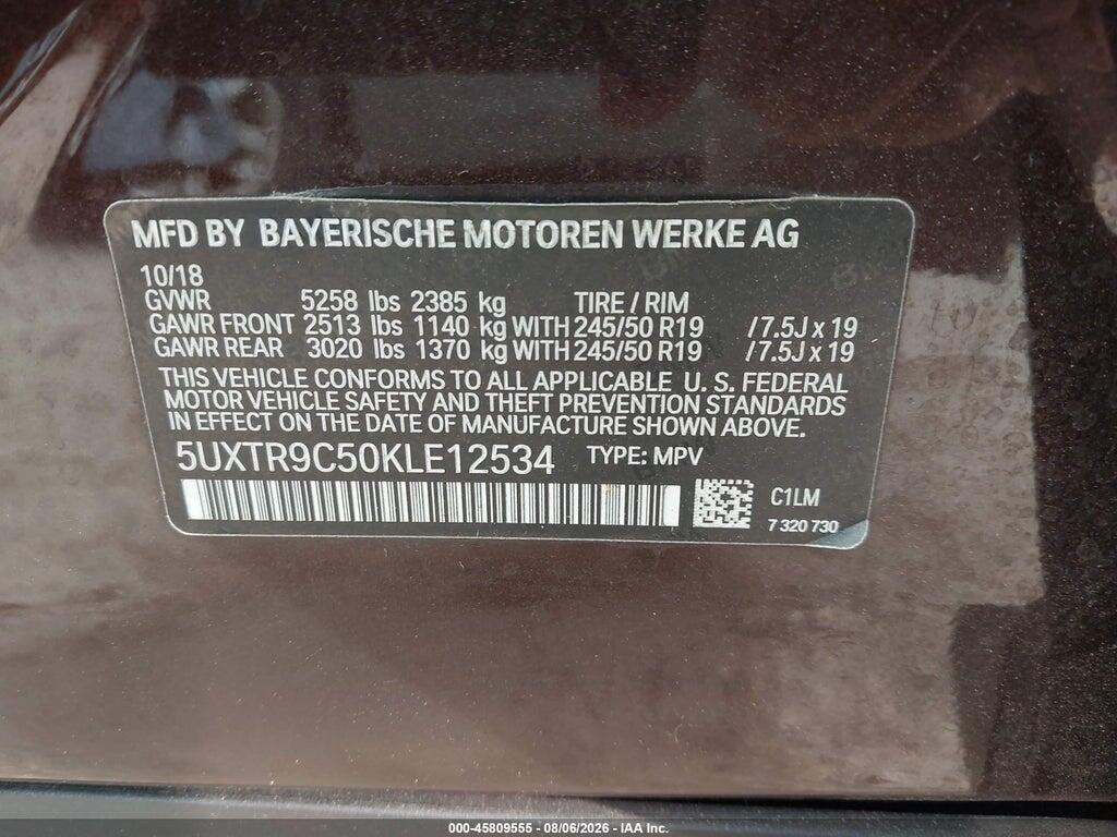 5UXTR9C50KLE12534 2019 BMW X3 photo no. 9