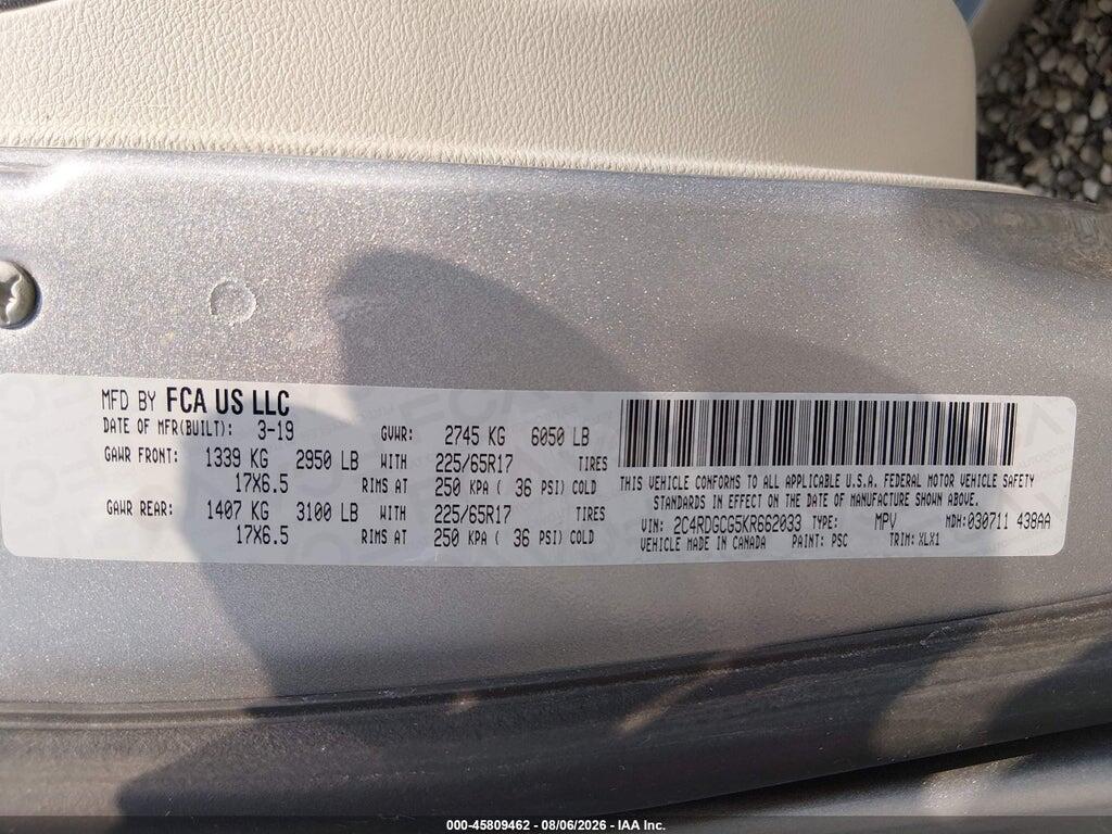 2C4RDGCG5KR662033 2019 DODGE GRAND CARAVAN photo no. 9