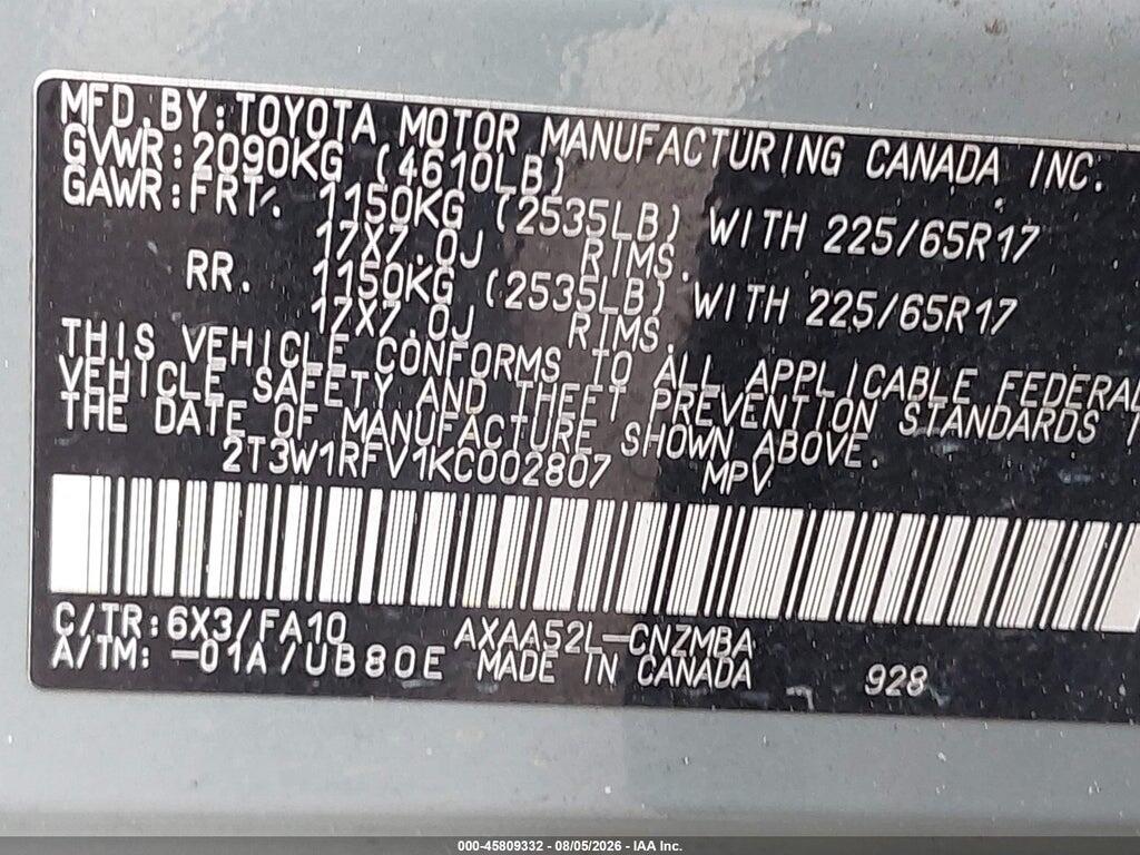 2T3W1RFV1KC002807 2019 TOYOTA RAV4 photo no. 9