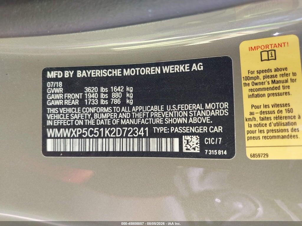 WMWXP5C51K2D72341 2019 MINI HARDTOP photo no. 9