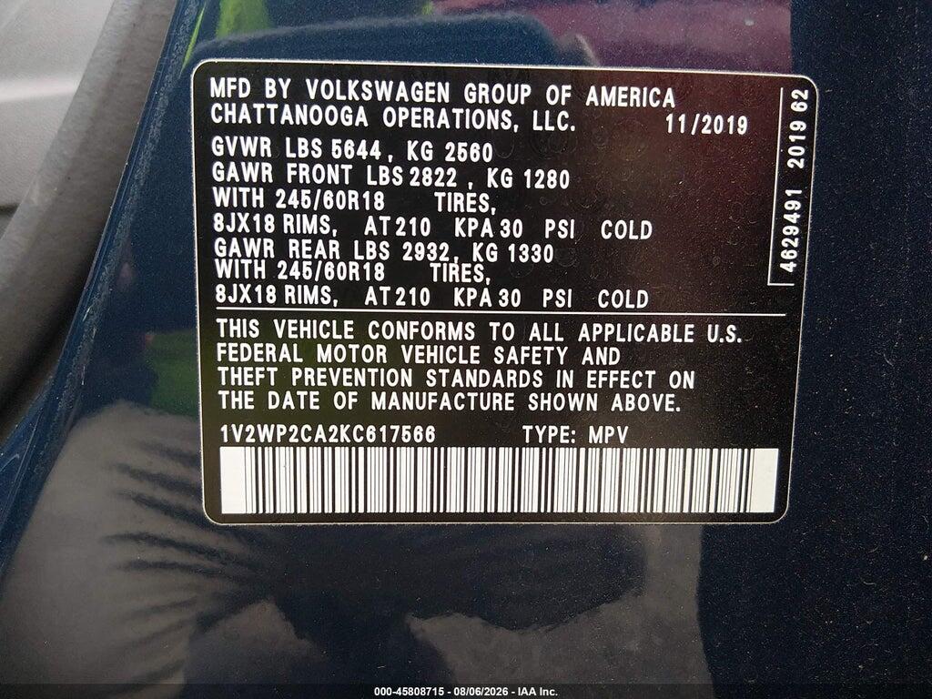 1V2WP2CA2KC617566 2019 VOLKSWAGEN ATLAS photo no. 9