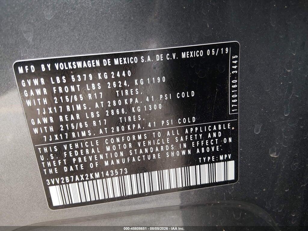 3VV2B7AX2KM143573 2019 VOLKSWAGEN TIGUAN photo no. 9