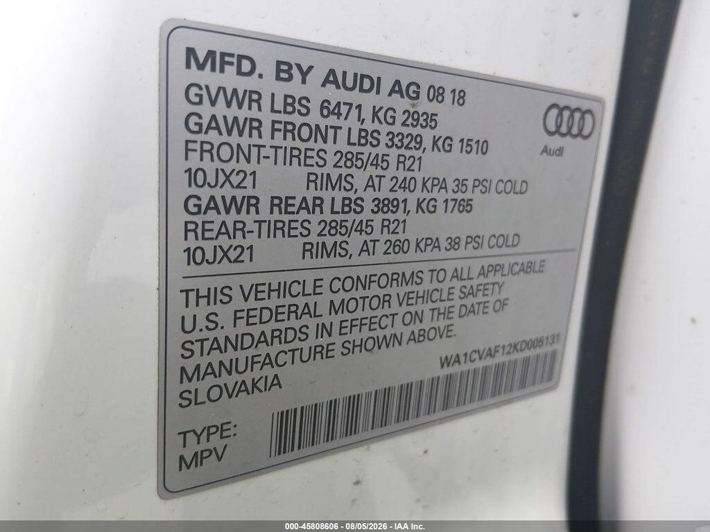 WA1CVAF12KD005131 2019 AUDI Q8 photo no. 9