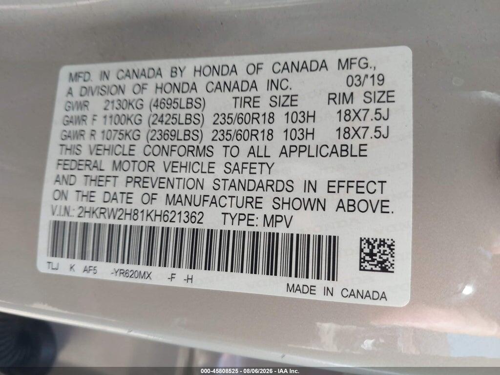 2HKRW2H81KH621362 2019 HONDA CR-V photo no. 9