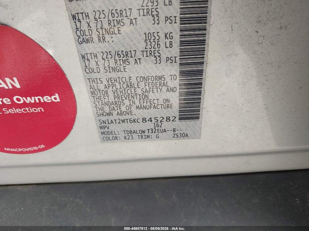 5N1AT2MT6KC845282 2019 NISSAN ROGUE photo no. 9