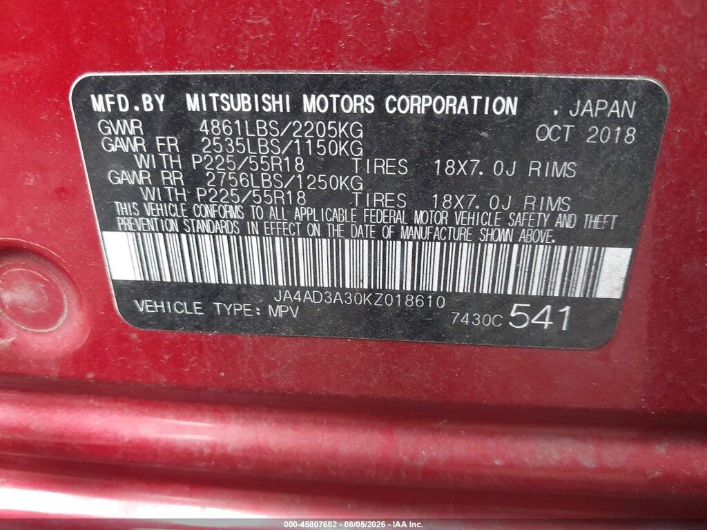 JA4AD3A30KZ018610 2019 MITSUBISHI OUTLANDER photo no. 9