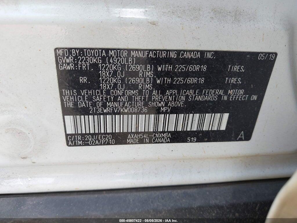2T3EWRFV7KW008736 2019 TOYOTA RAV4 HYBRID photo no. 9