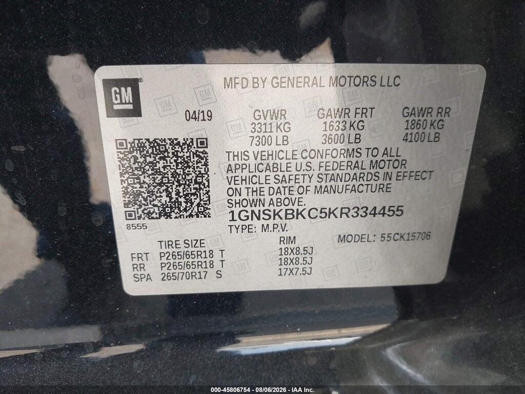 1GNSKBKC5KR334455 2019 CHEVROLET TAHOE photo no. 9