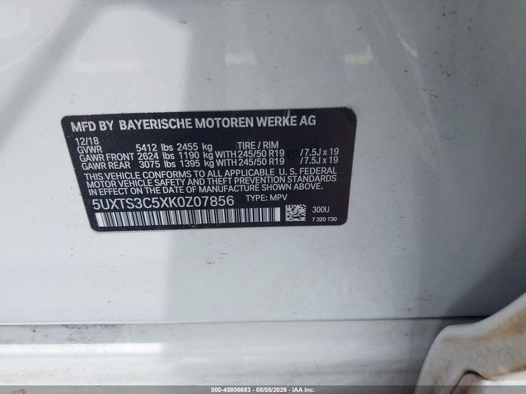 5UXTS3C5XK0Z07856 2019 BMW X3 photo no. 9