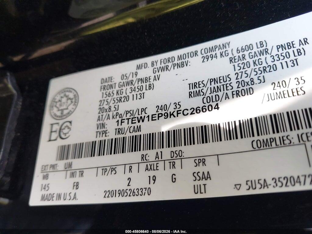 1FTEW1EP9KFC26604 2019 FORD F-150 photo no. 9