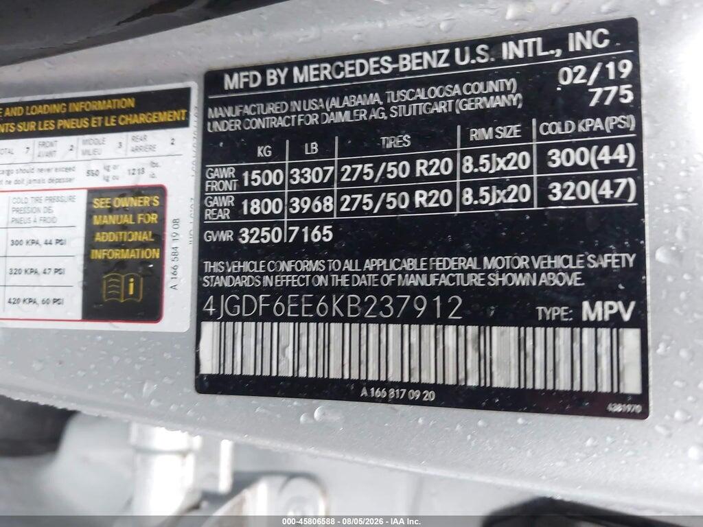 4JGDF6EE6KB237912 2019 MERCEDES-BENZ GLS 450 photo no. 9