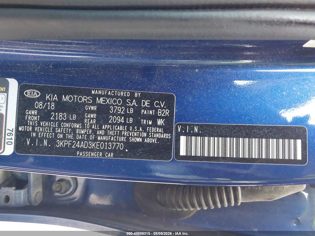 3KPF24AD3KE013770 2019 KIA FORTE photo no. 9