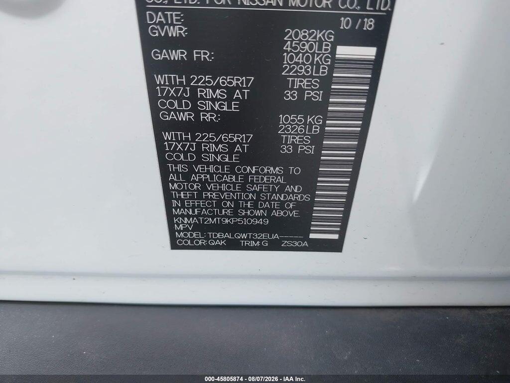 KNMAT2MT9KP510949 2019 NISSAN ROGUE photo no. 9