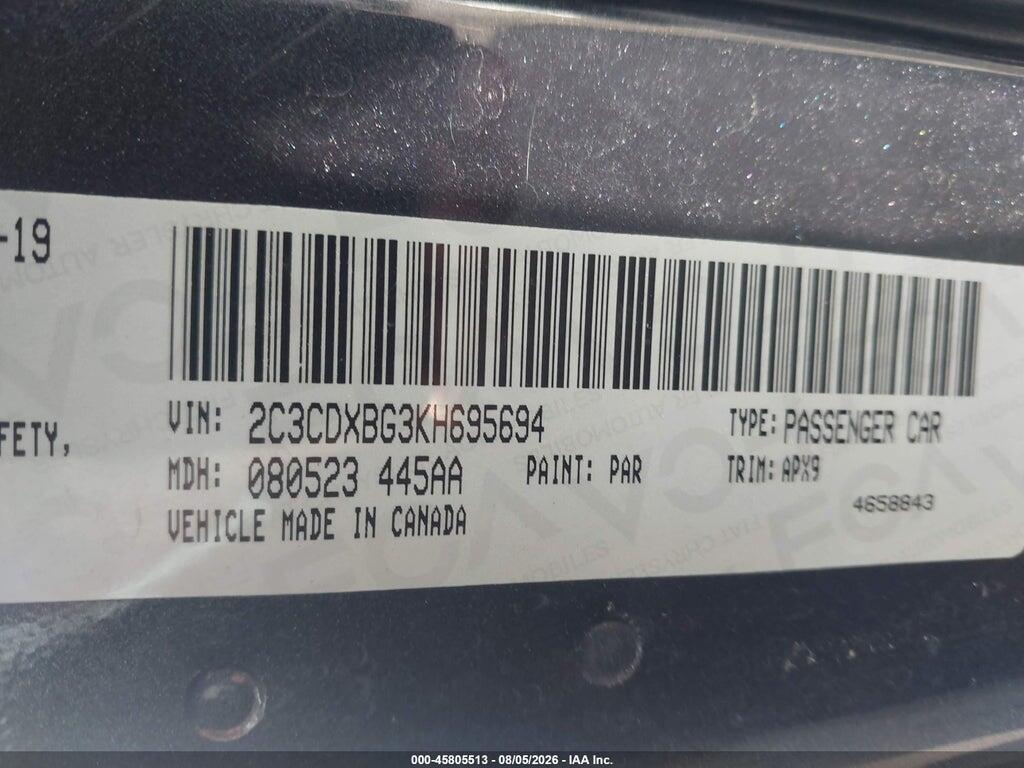 2C3CDXBG3KH695694 2019 DODGE CHARGER photo no. 9