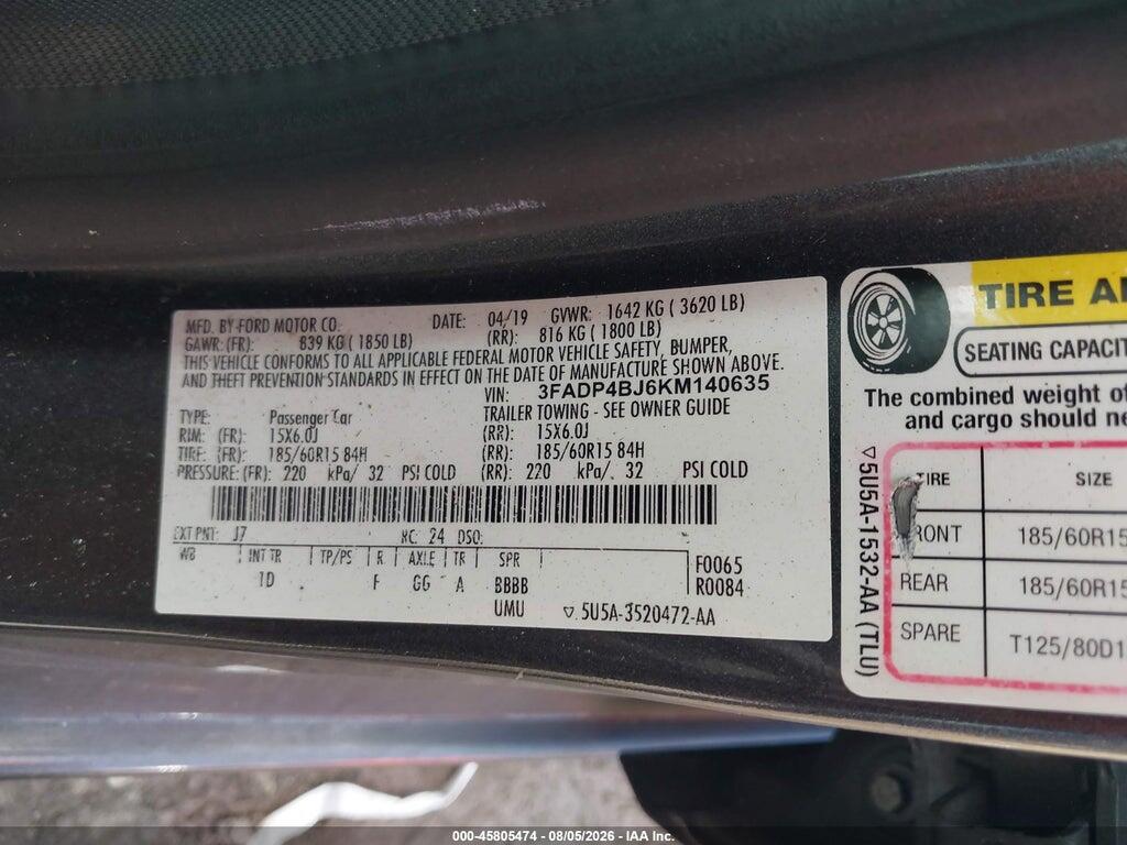 3FADP4BJ6KM140635 2019 FORD FIESTA photo no. 9