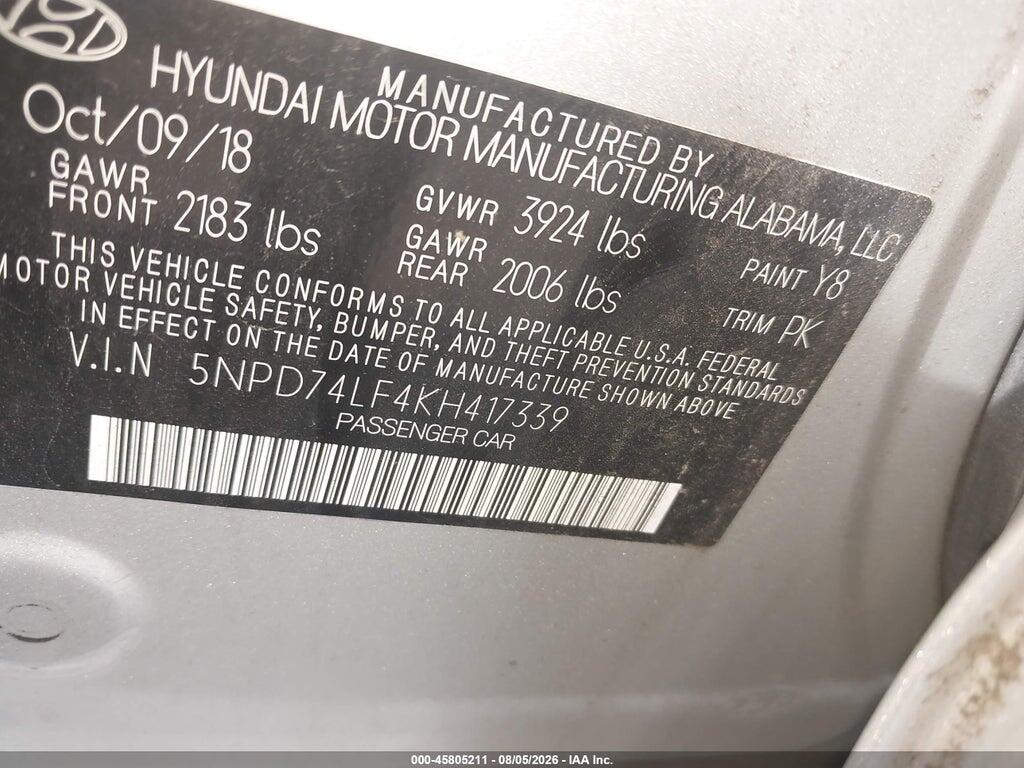 5NPD74LF4KH417339 2019 HYUNDAI ELANTRA photo no. 9