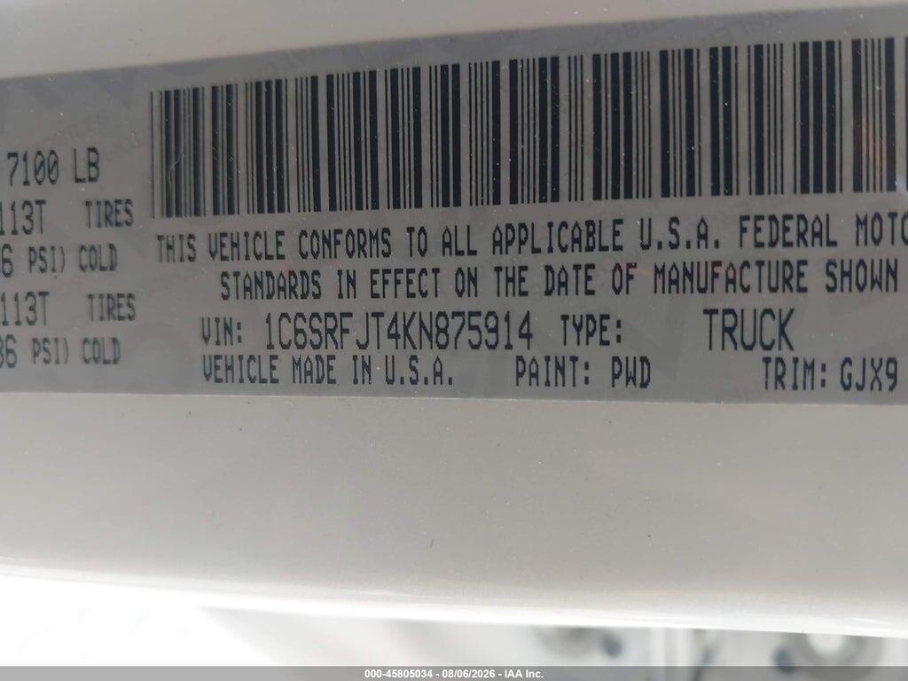 1C6SRFJT4KN875914 2019 RAM 1500 photo no. 9
