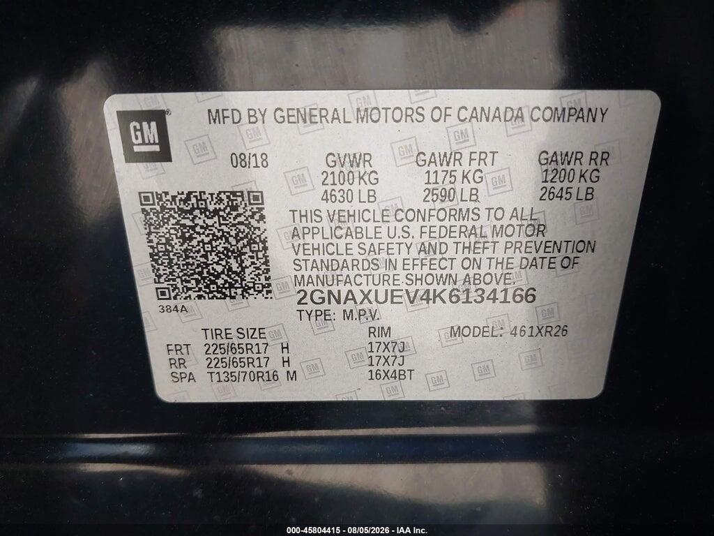 2GNAXUEV4K6134166 2019 CHEVROLET EQUINOX photo no. 9