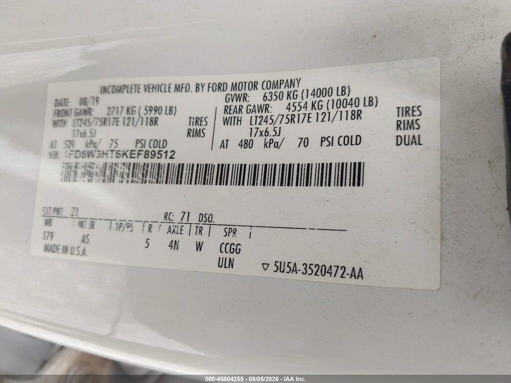 1FD8W3HT6KEF89512 2019 FORD F-350 CHASSIS photo no. 8