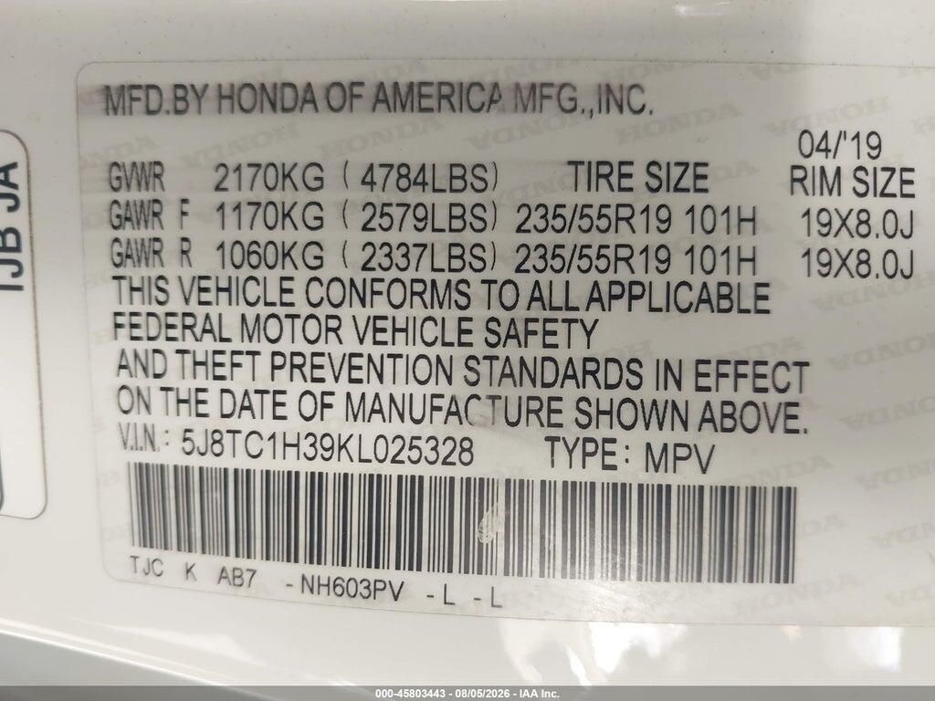 5J8TC1H39KL025328 2019 ACURA RDX photo no. 9