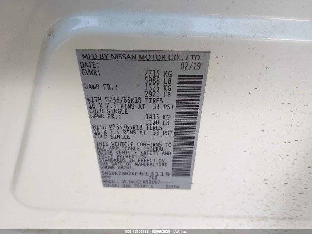 5N1DR2MM2KC613119 2019 NISSAN PATHFINDER photo no. 9